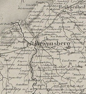 Braniewo na mapie z 1859 r, żr. Internetowa Encyklopedia Warmii i Mazur